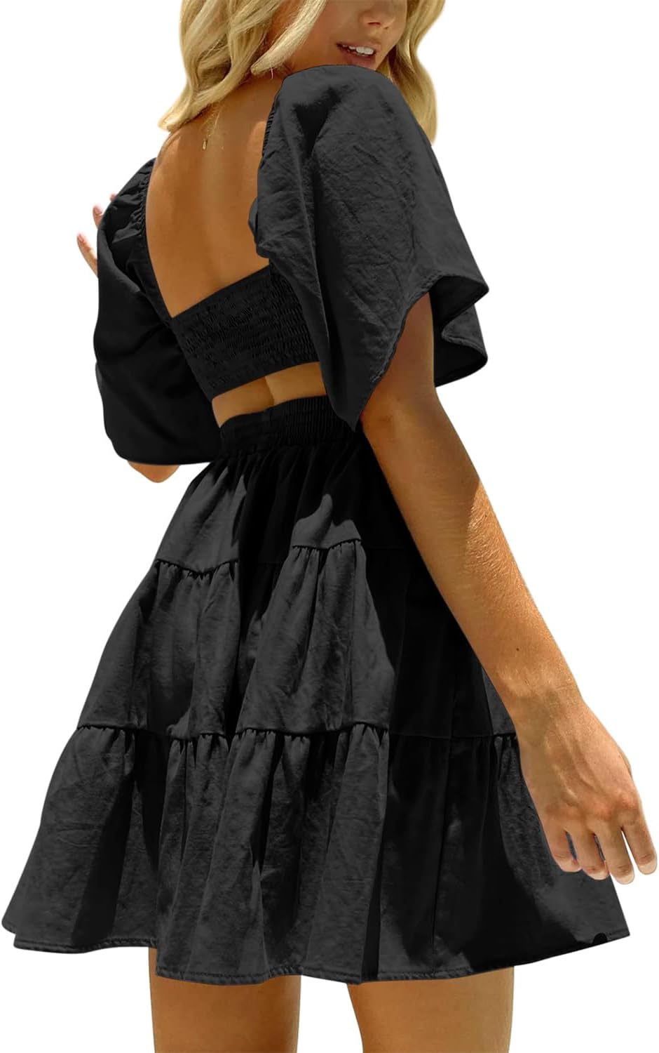 Women's Summer Dress, Unique Loose Backless Casual Dress with Square Neck and Sh...