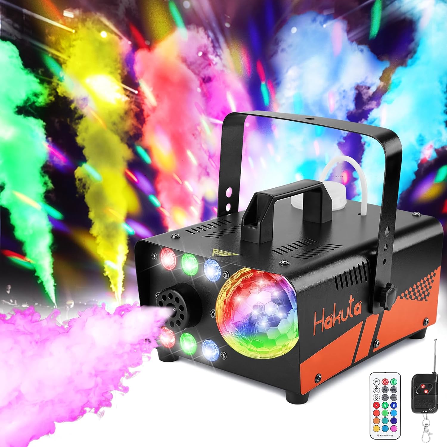 Fog Machine, HAKUTA 600W Smoke Machine with Disco Ball Lights and LED RGB Lights...
