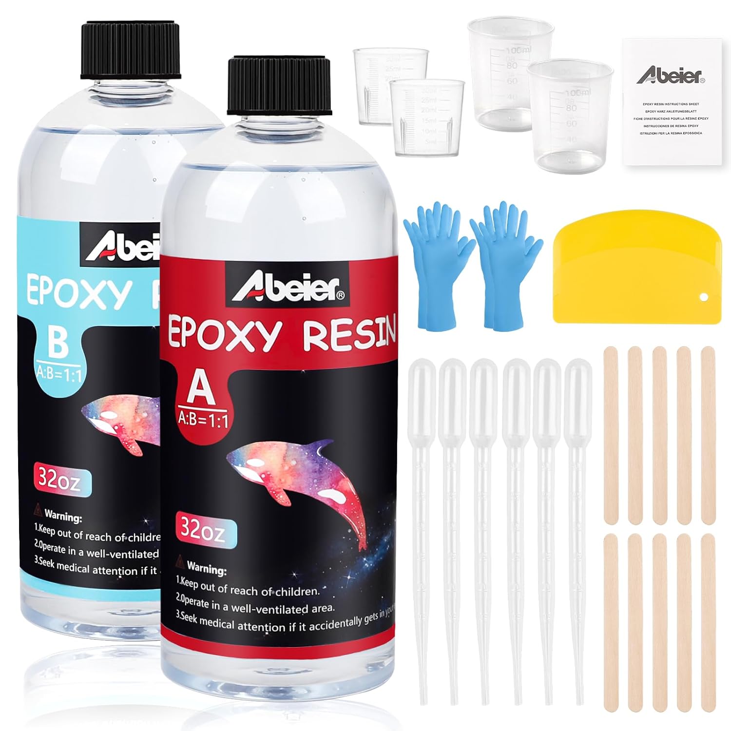 ABEIER Epoxy Resin Kit, 64oz/1.9L Crystal Clear Epoxy Resin and Hardener(2 Part)...
