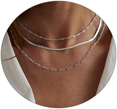 14K Gold Plated Layering Necklaces For Women Gold Necklace Set, Cuban Link, Snak...