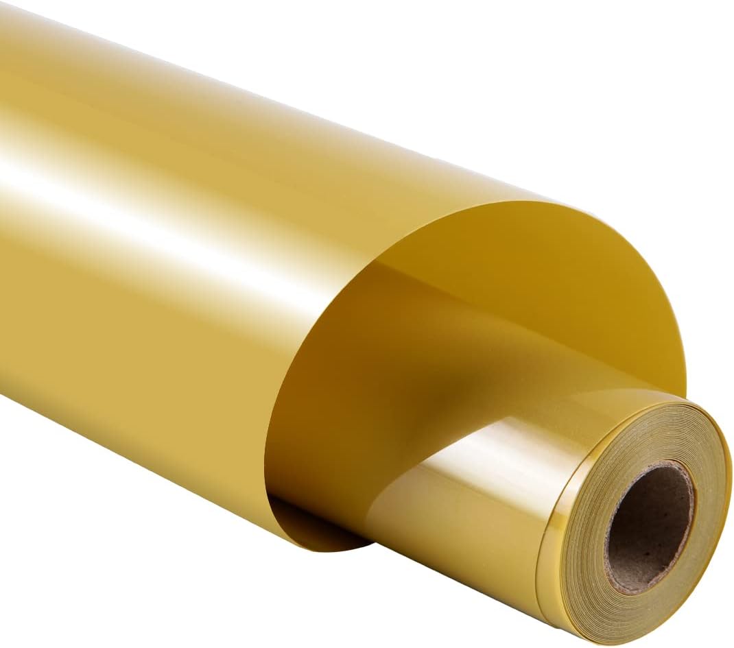 guangyintong Gold Heat Transfer Vinyl HTV Rolls, 12" x 8ft Gold Iron on Vinyl fo...