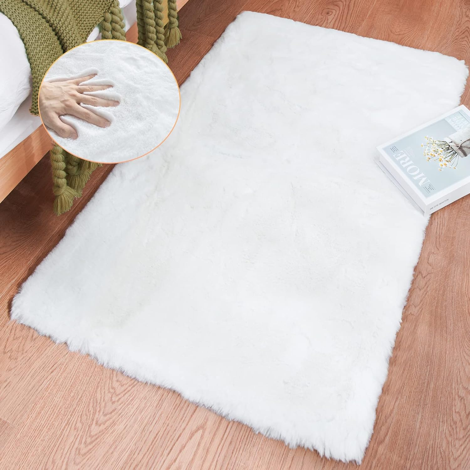 White Faux Bunny Fluffy Fur Rug Washable Area Rugs for Living Room Nursery Rugs...