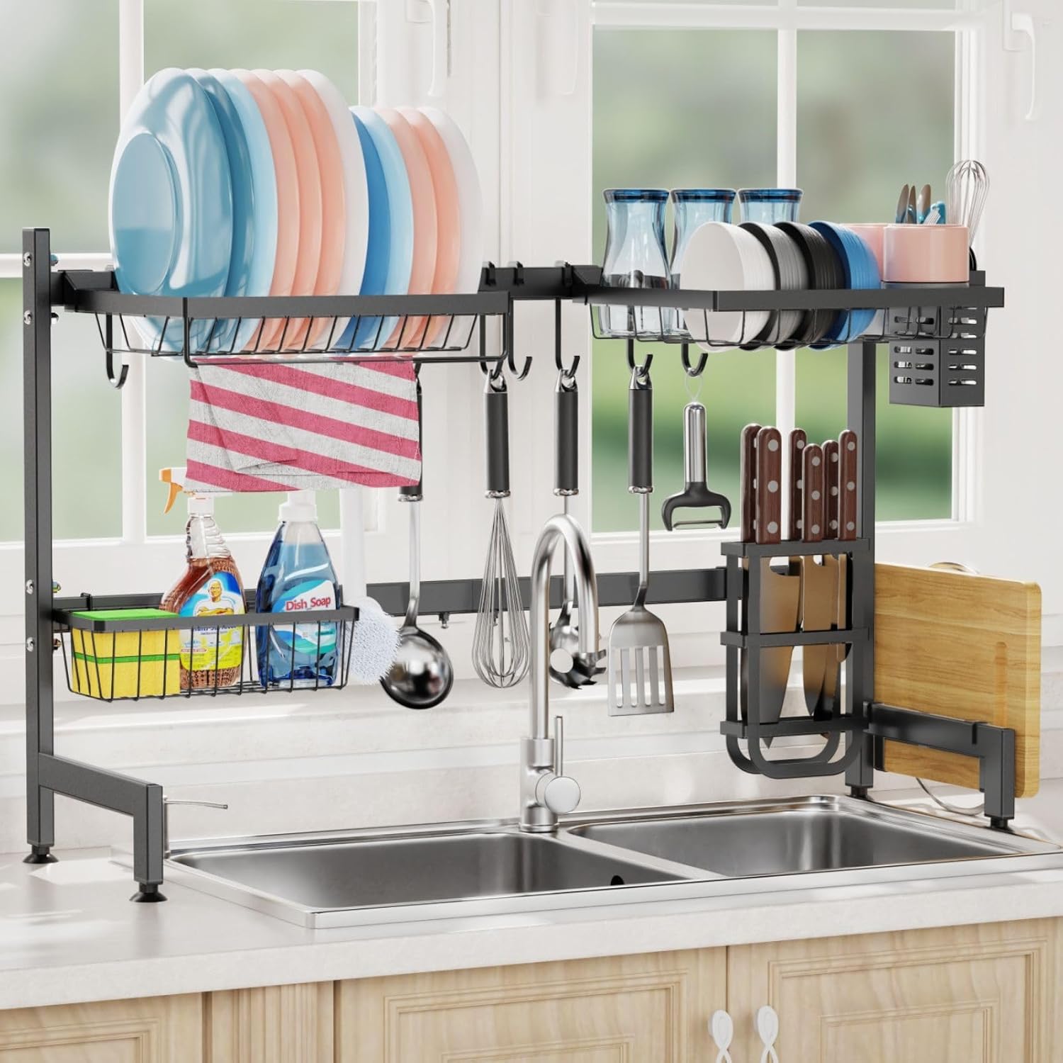 iSPECLE Over Sink Drainer Rack - Length Adjustable (33.6 to 39.6 inch) Dish Drai...