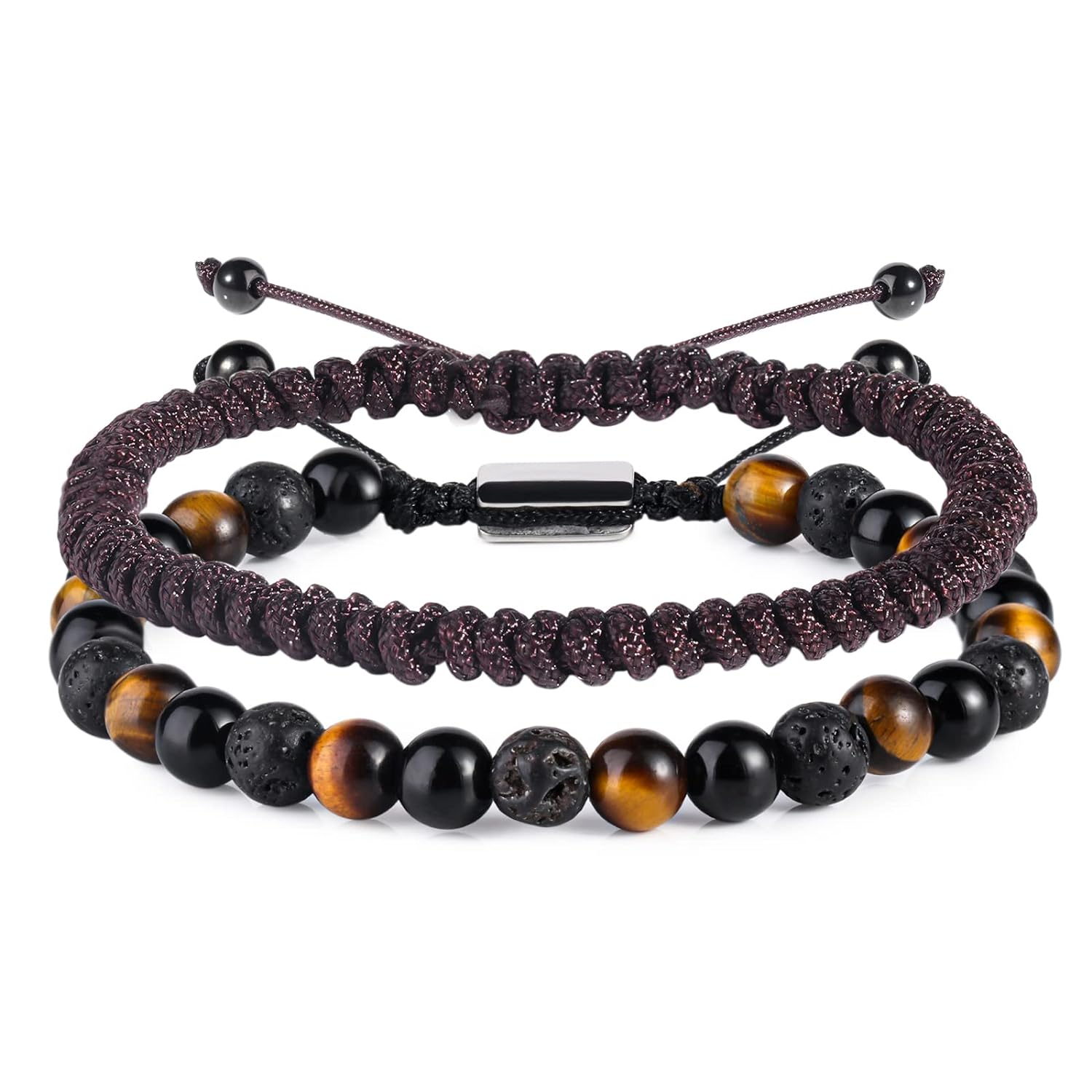 Natural Beaded Bracelets for Men Boys - 6mm Tiger Eye Obsidian Lava Beads Mens B...