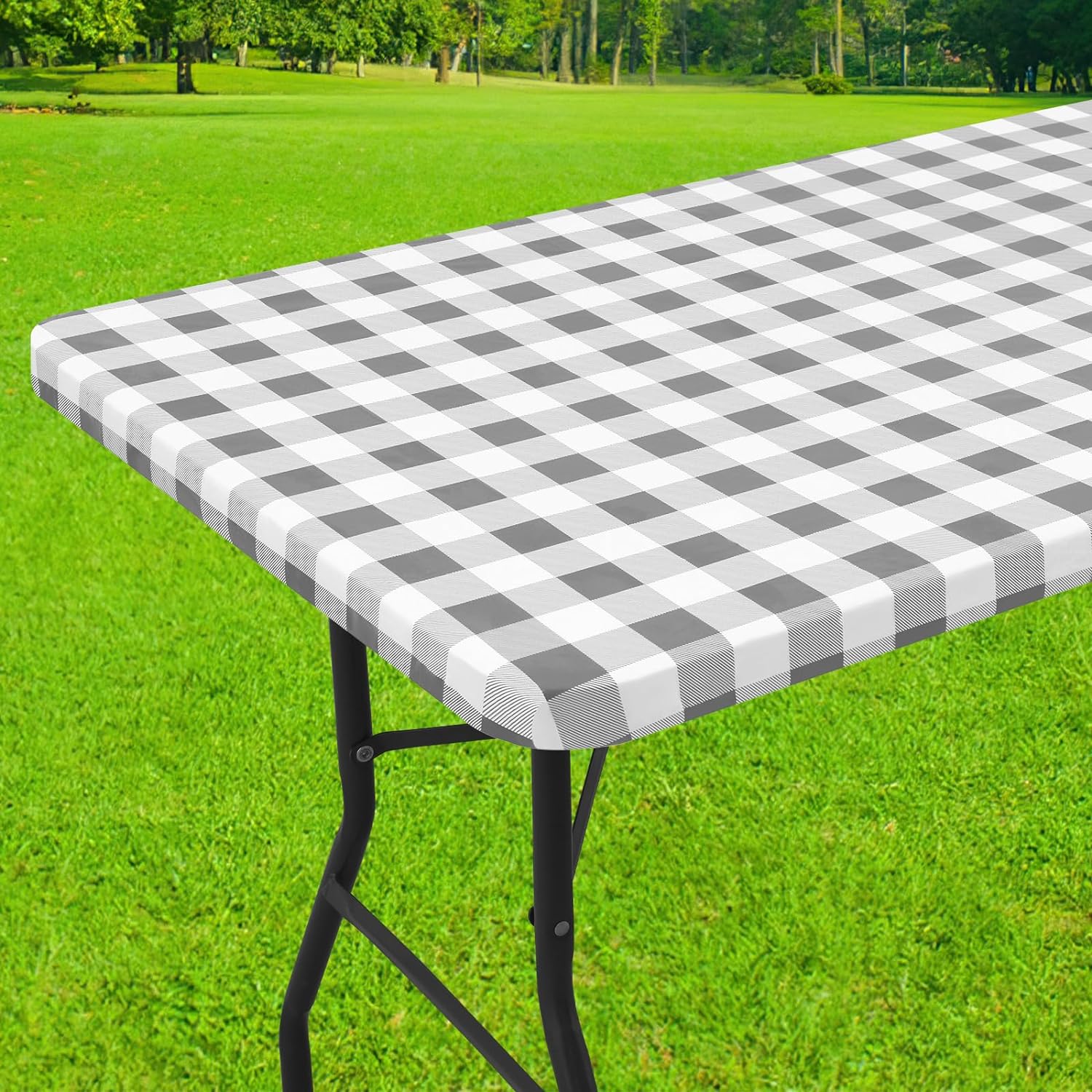 smiry Rectangle Picnic Table Cloth, Special Elastic Waterproof Fitted Vinyl Tabl...