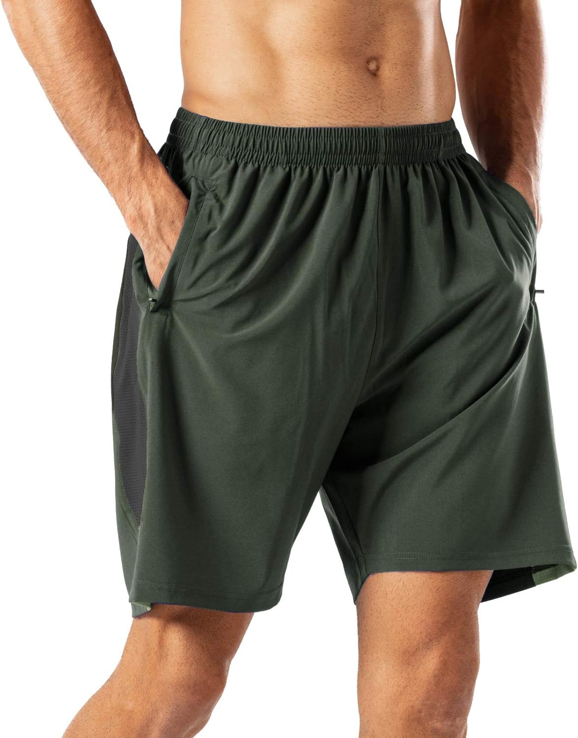 HMIYA Men's Casual Sports Quick Dry Workout Running or Gym Training Short with Z...