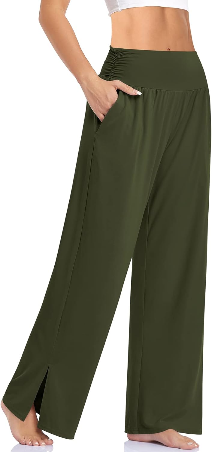 **Best UEU Women's Wide Leg Yoga Pants, Special High Waisted Side Slit Casual Jo...
