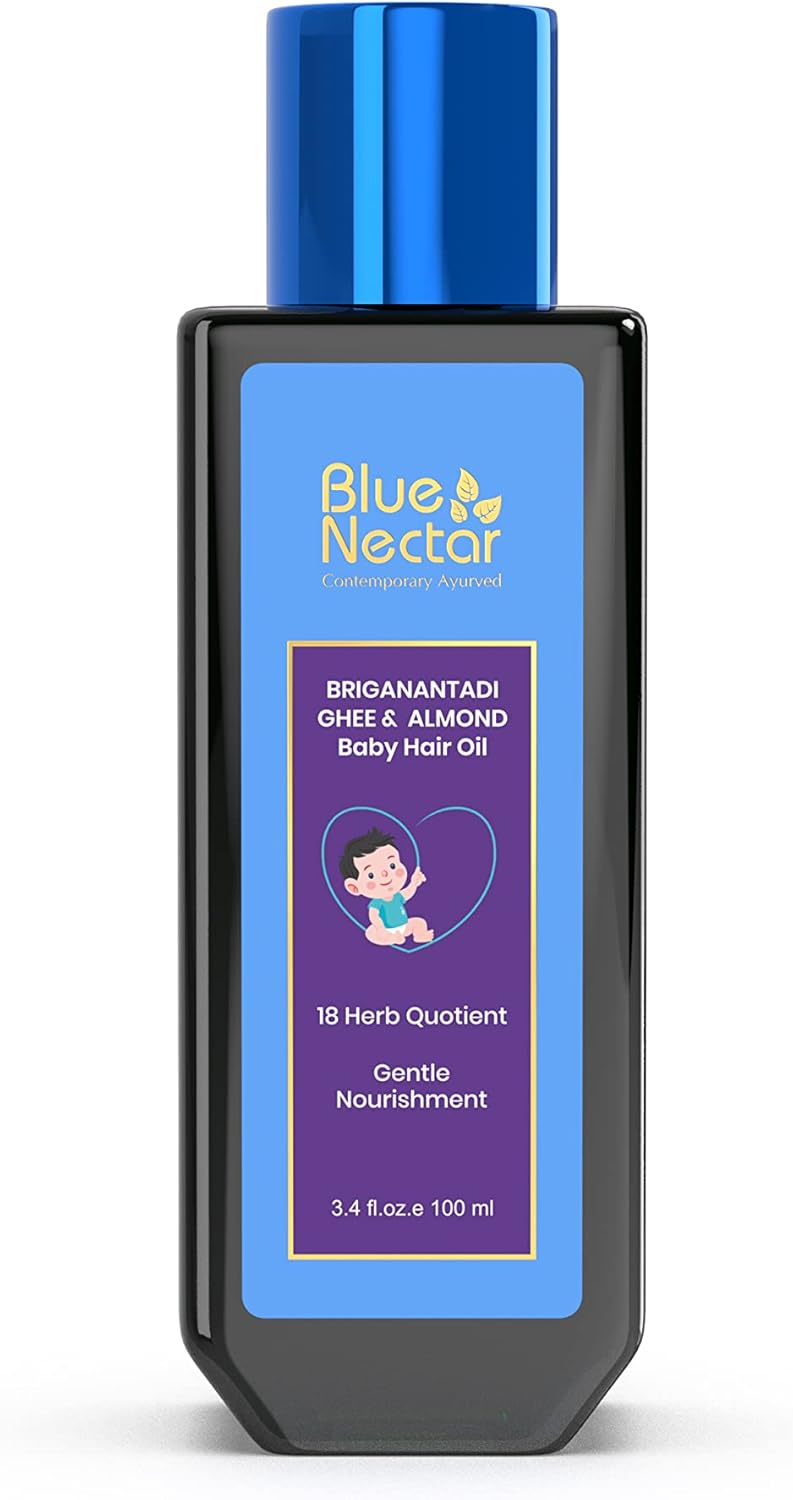 Blue Nectar Ayurvedic Baby Hair Oil, Special Hair Oil with Organic Ghee, Innovat...