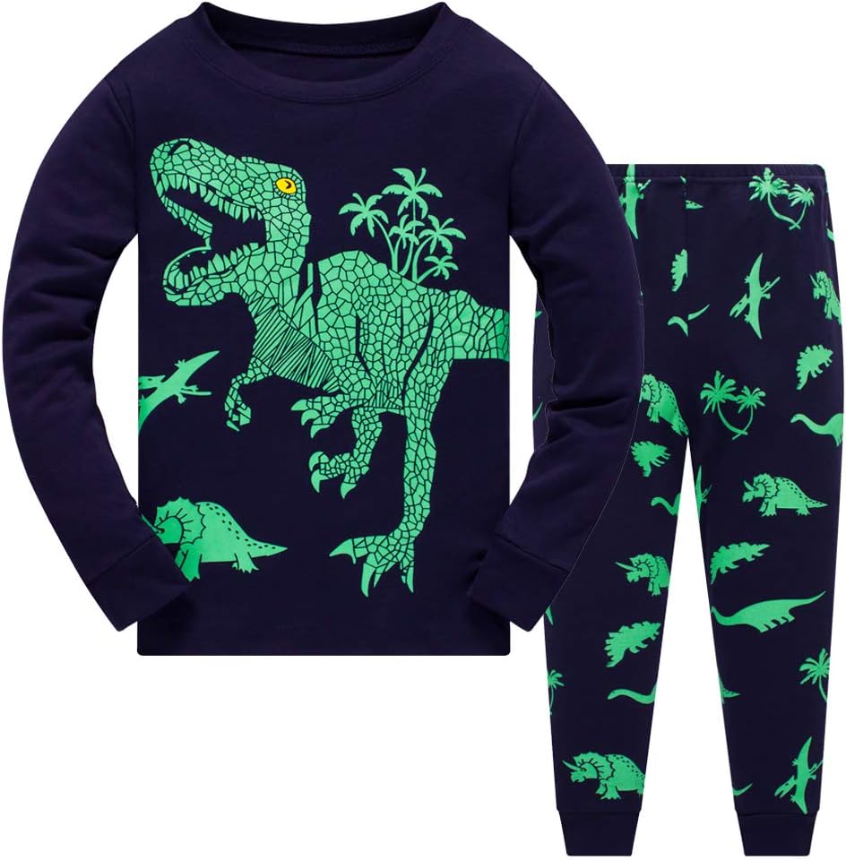 Boys Pyjamas Set Dinosaur Print Kids Pjs Pajama Long Sleeve Cotton Sleepewar Top...