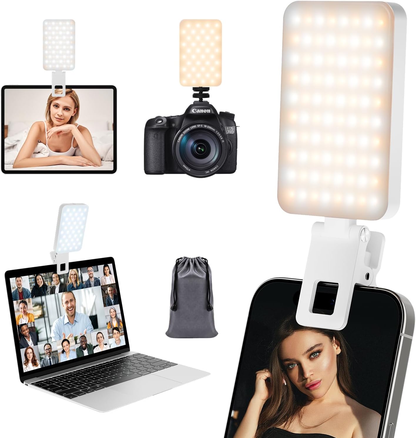 Phone Light, RealPlus Selfie Light for Phone Clip On 2000mAh with 80 LEDs & 5 Co...