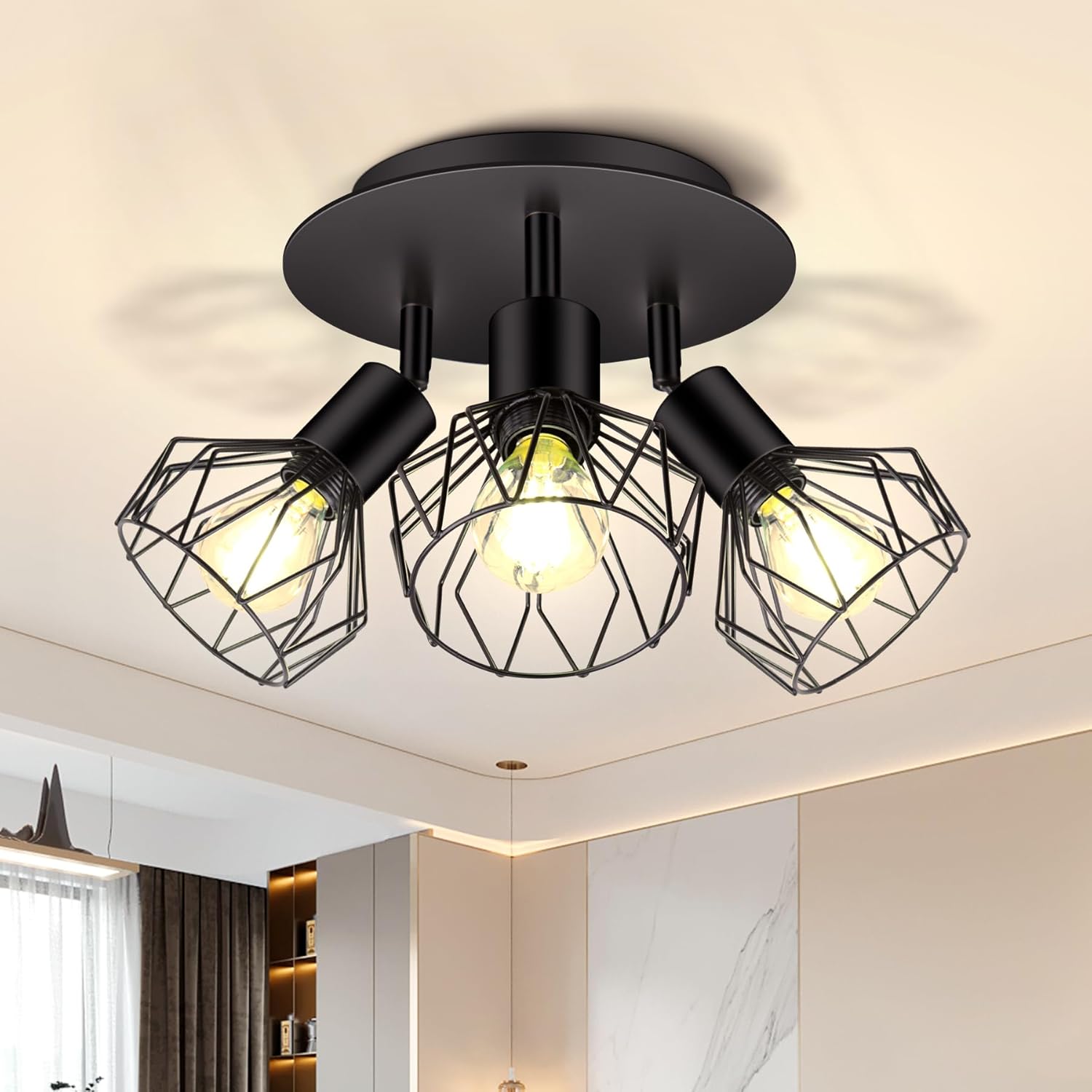 CANMEIJIA Spot Light Fittings Ceilings Adjustable Metal Wire Cage 3 Way Kitchen...