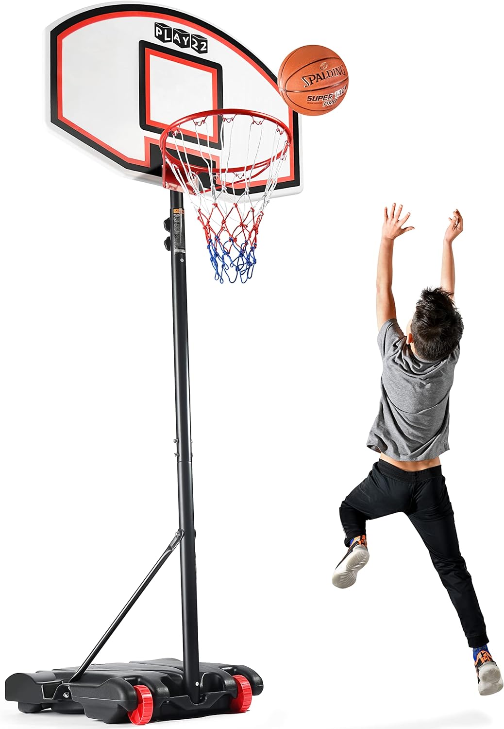 Play22 Kids Adjustable Basketball Hoop Height 5-7 FT - Portable Basketball Hoop...