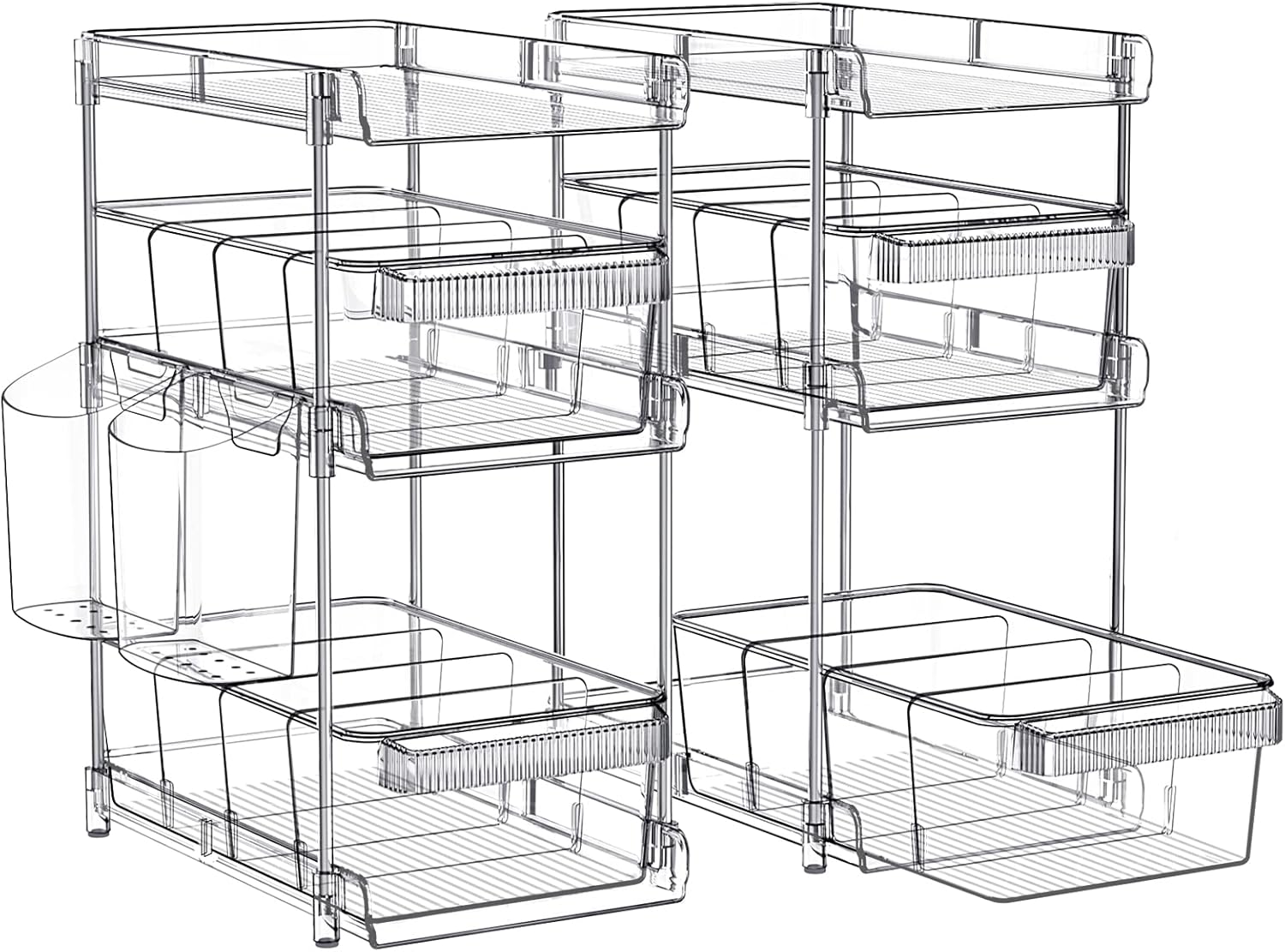Clear Bathroom Organizers 2 Sets 3 Tier, Stackable Under Kitchen Sink Organizers...