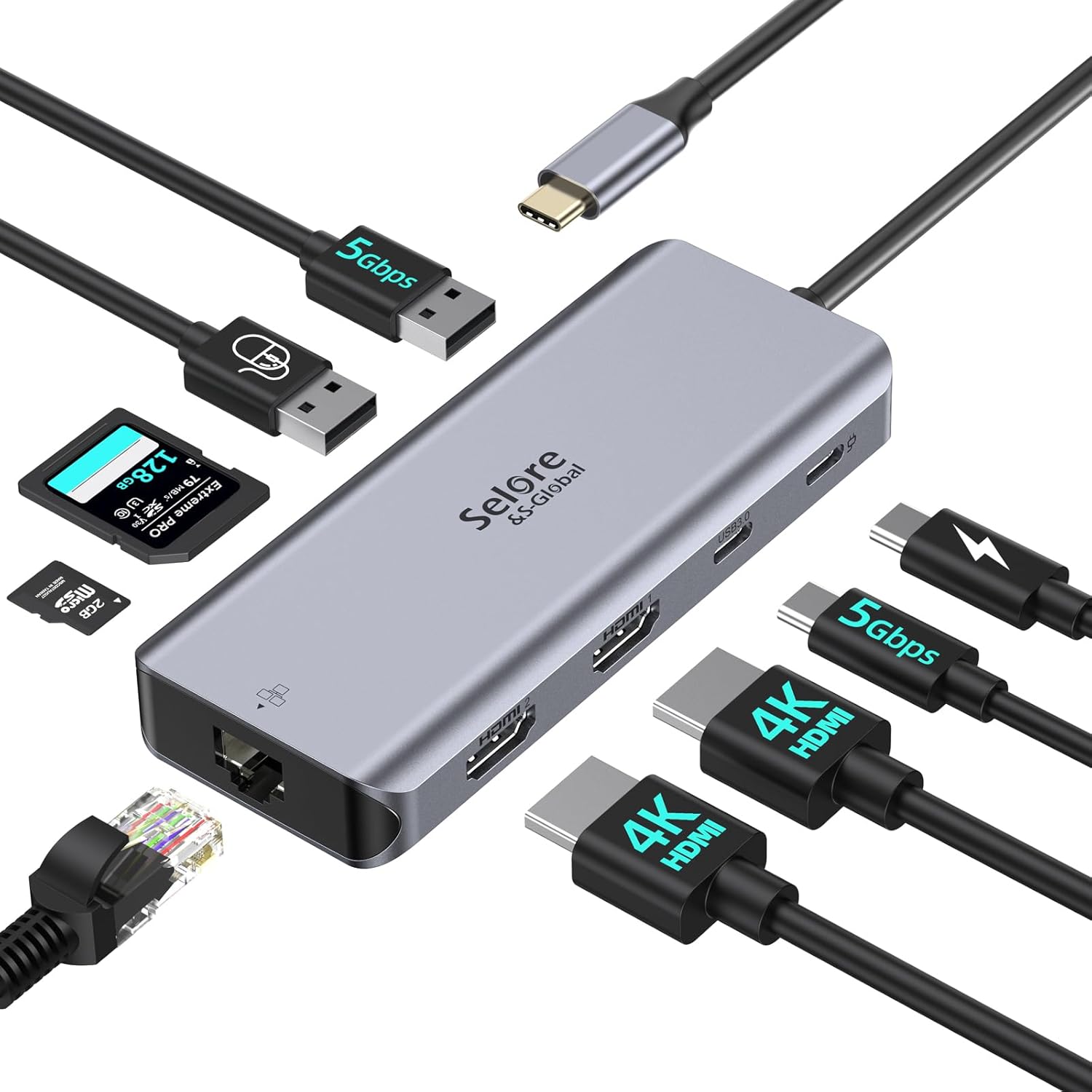 Docking Station Dual Monitor, 9 in 1 USB C Dock with 2 HDMI 4K, PD 100W, 5Gbps U...