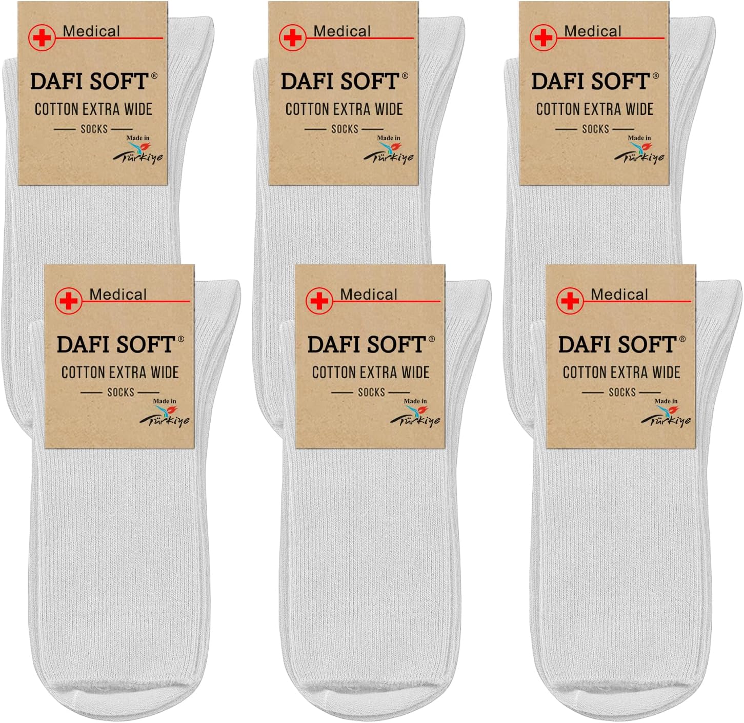 Dafi soft 6 Pairs Diabetic Extra Wide Socks, Cotton, Made in Turkey 9-12 6 Pairs...