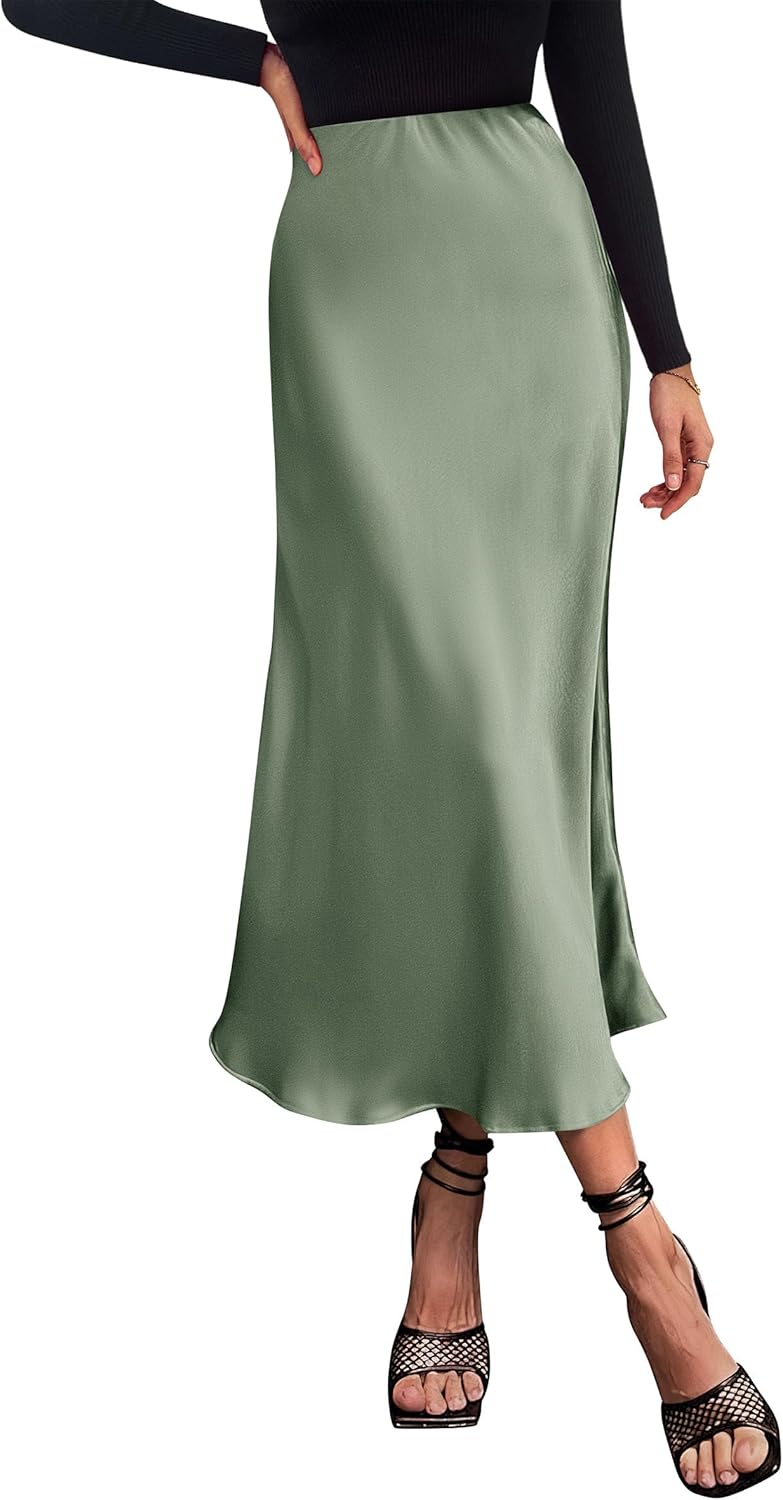 PRETTYGARDEN Women's Summer Midi Satin Skirt, Inno...