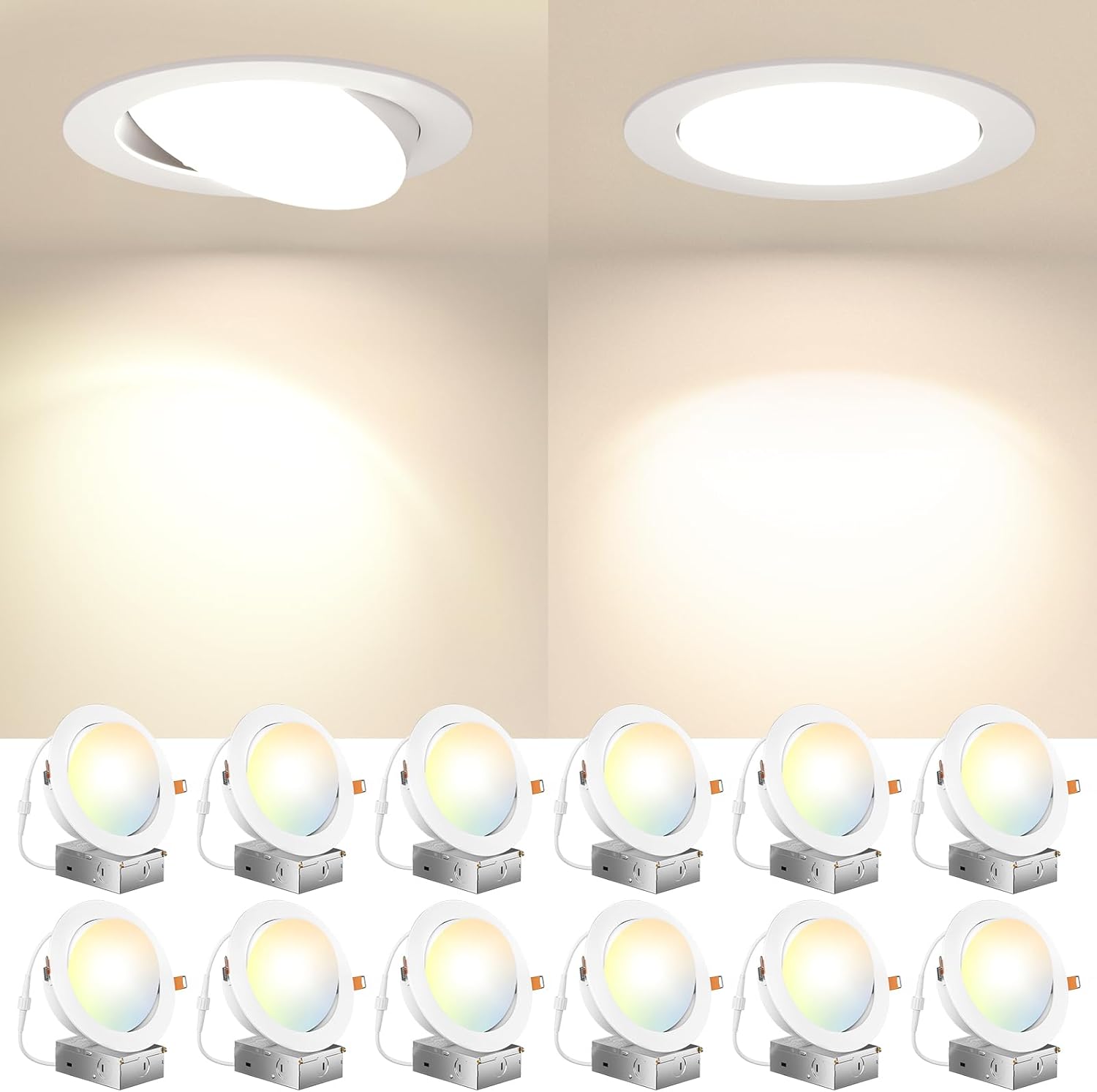 Amico 12 Pack 6 Inch Gimbal LED Recessed Lighting, 40° Tilt Adjustable Direction...