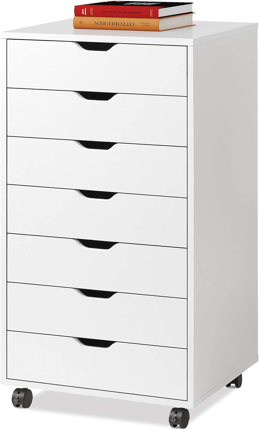 DEVAISE 7-Drawer Chest, Wood Storage Dresser File Cabinet with Wheels, White Whi...