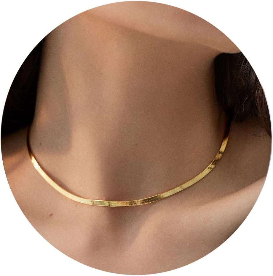 Hipwope 14K Gold/Silver Plated Snake Chain Necklace，Herringbone Necklace For Wo...