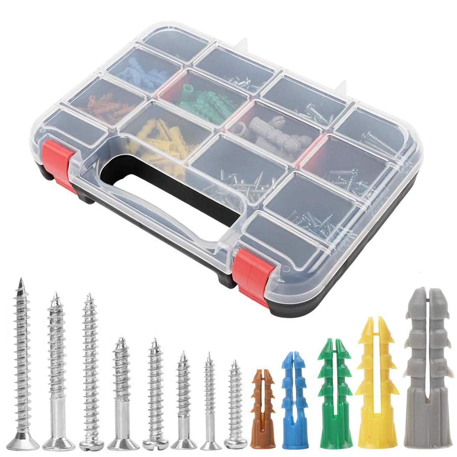 HongWay 370pcs Plastic Drywall Wall Anchors Kit with Screws, Includes 5 Differen...