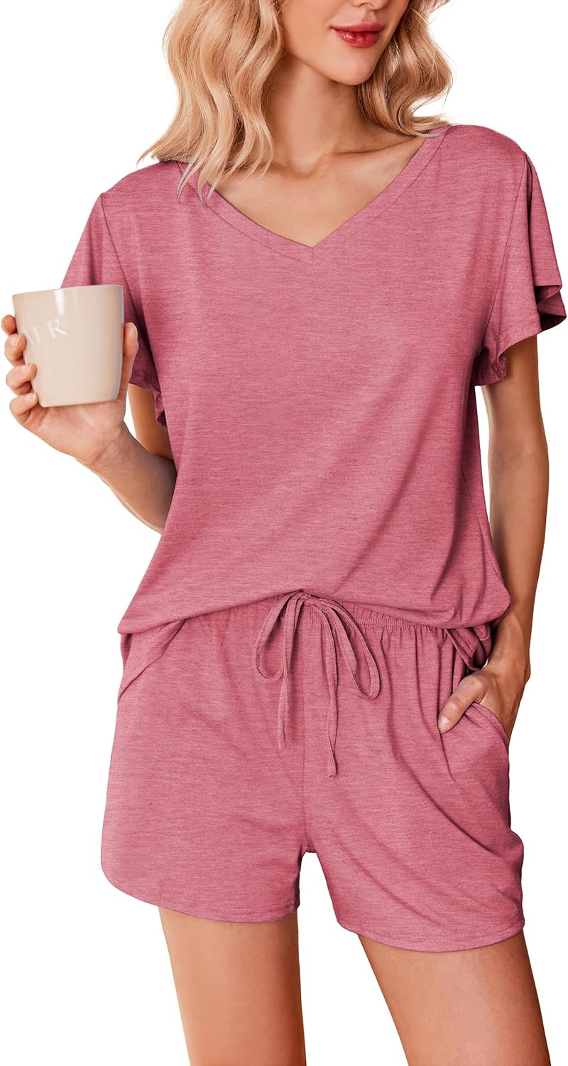 Ekouaer Women's Pajamas Set, Special Sleepwear with Ruffle Sleeves, Innovative V...