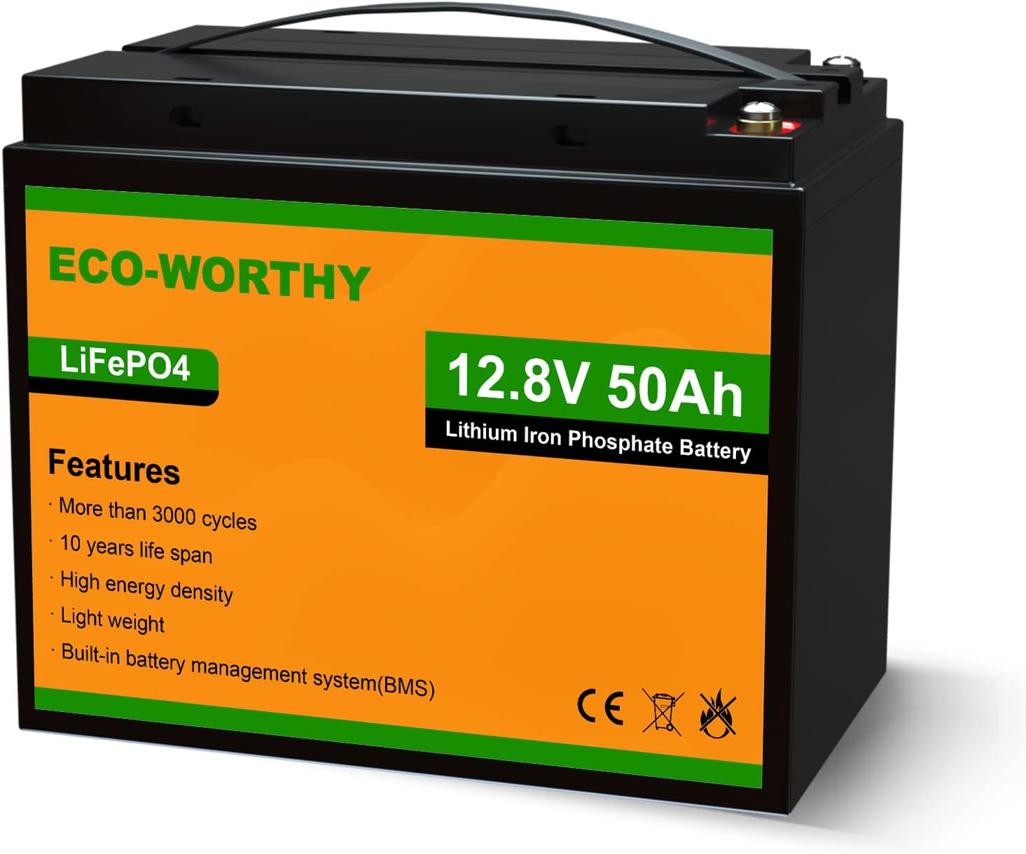 ECO-WORTHY 50Ah 12.8V Lithium Battery Emergency Power Backup Rechargeable LiFePO...