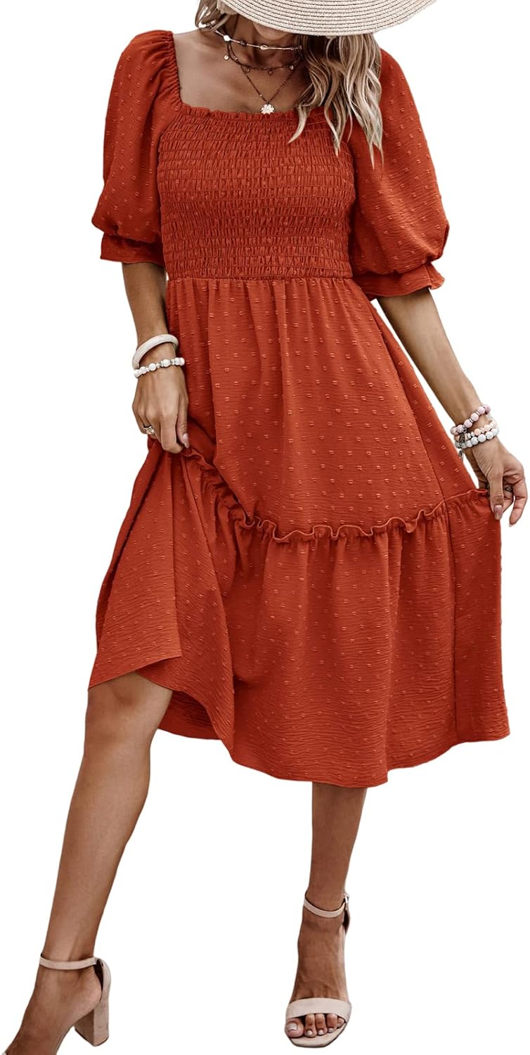 PRETTYGARDEN Women's Summer Casual Midi Dress, Special Spring Puff Sleeve Dress,...