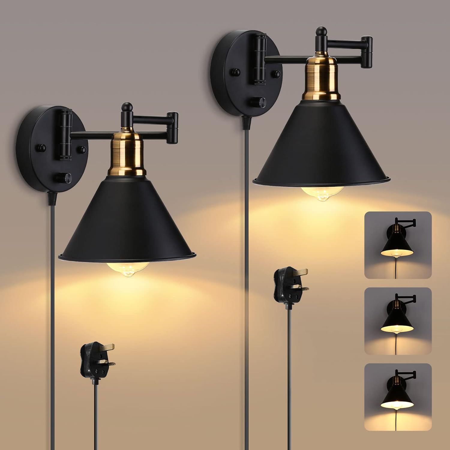 Lightess Retro Wall Lights, Special Adjustable Swing Arm Industrial Wall Light,...