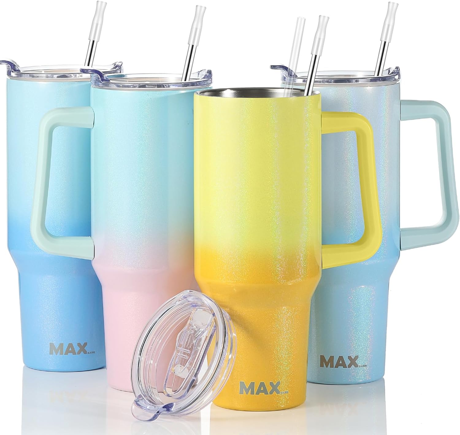 40 oz Tumbler with Handle and Straw Lid, Insulated Reusable Stainless Steel Trav...