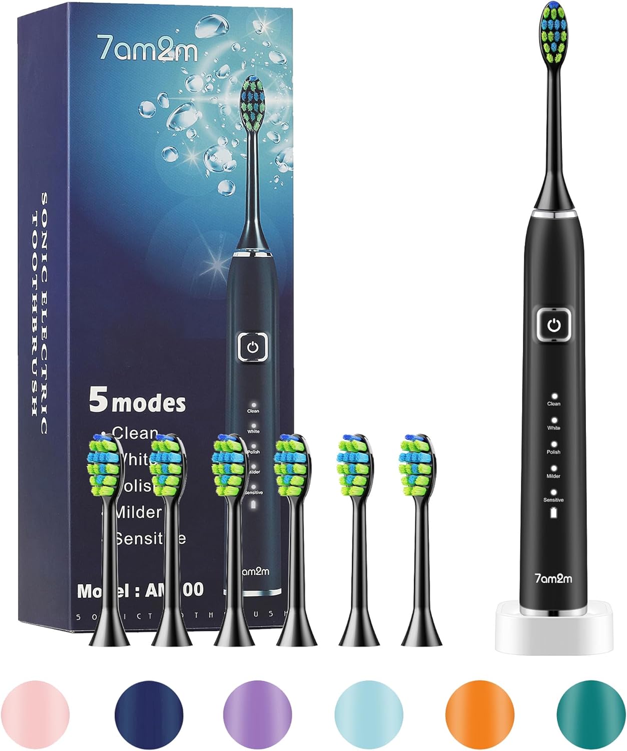 7AM2M Sonic Electric Toothbrush with 6 Brush Heads for Kids and Children, One Ch...