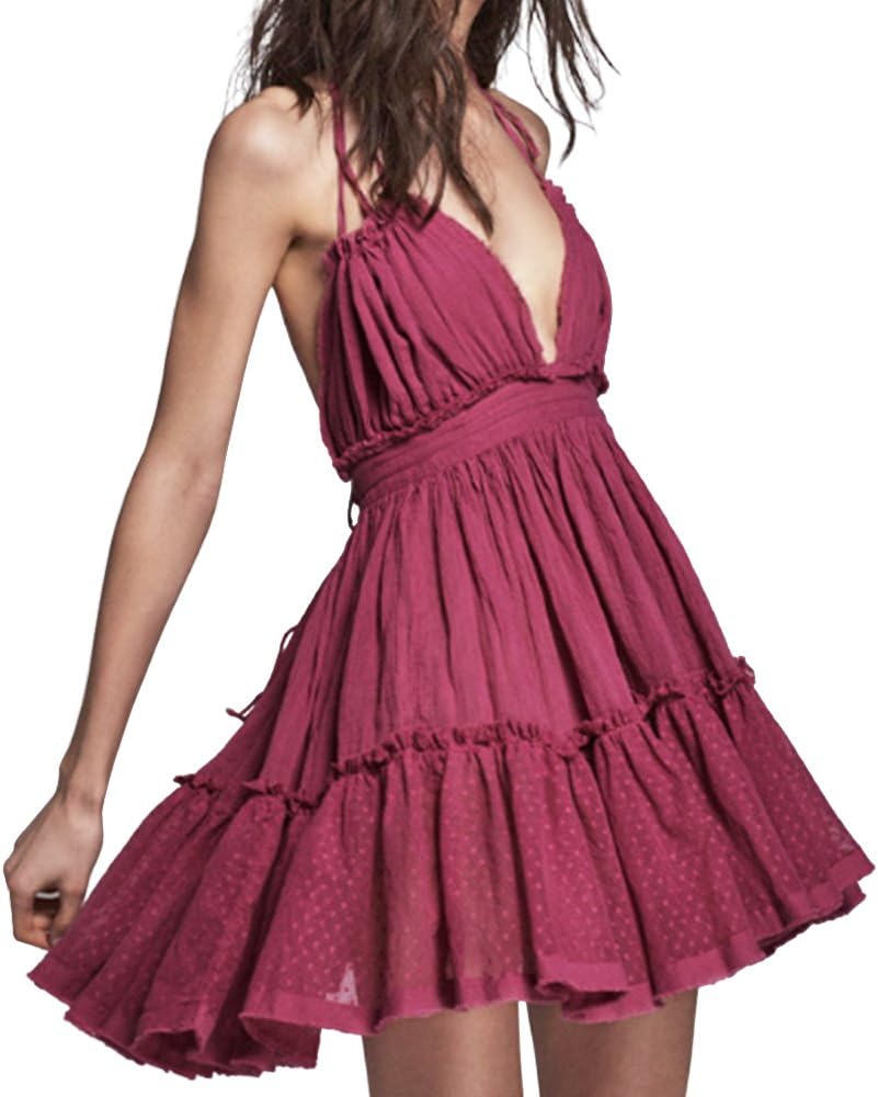 ForeMode Summer Dress, Special Deep V Neck Bohemian Women Mini Short Dress, Uniq...