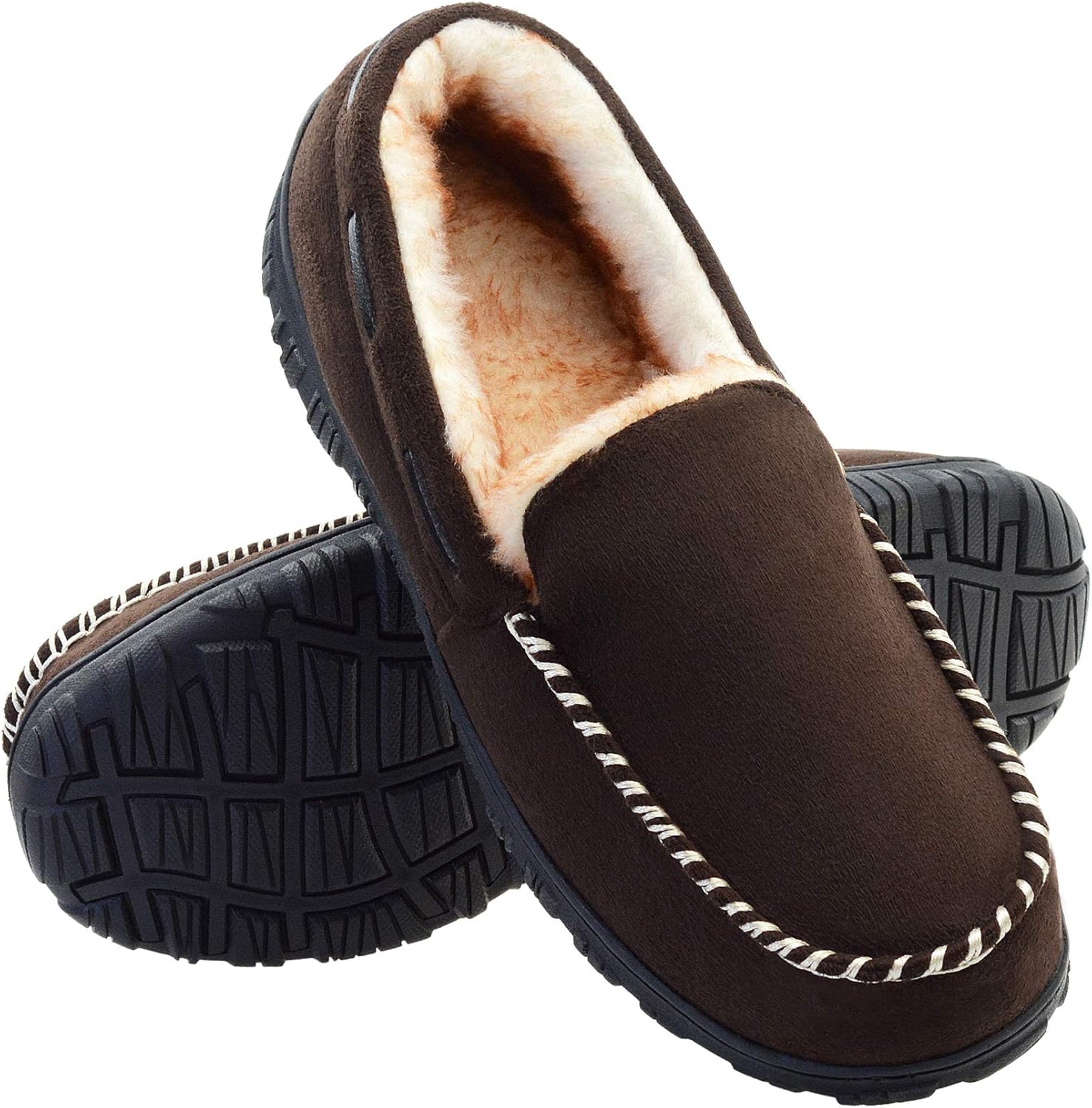Vonair Mens Moccasin Slippers Indoor Outdoor Slip on Warm House Shoes Breathable...