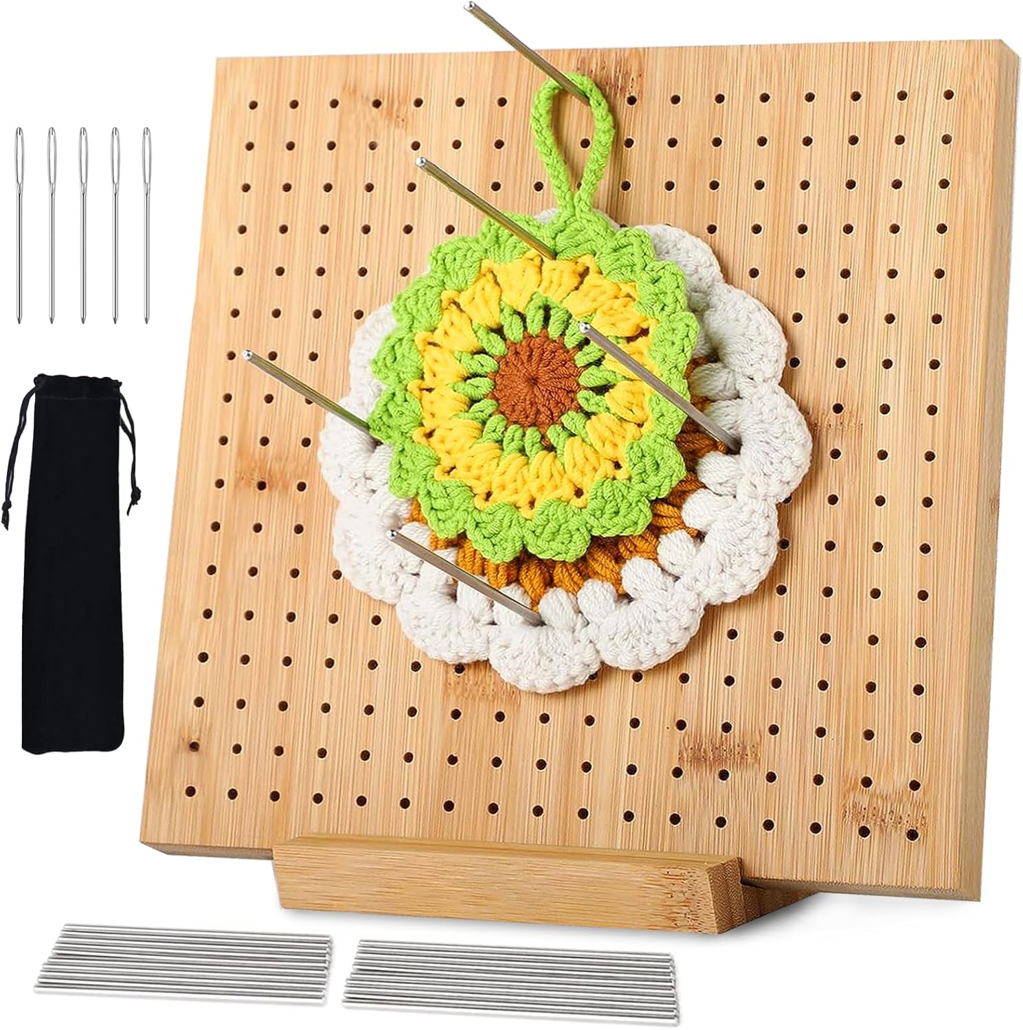 Crochet Blocking Board,Wooden Crochet Blocking Board and Pins with 20 Pins 5 Lar...