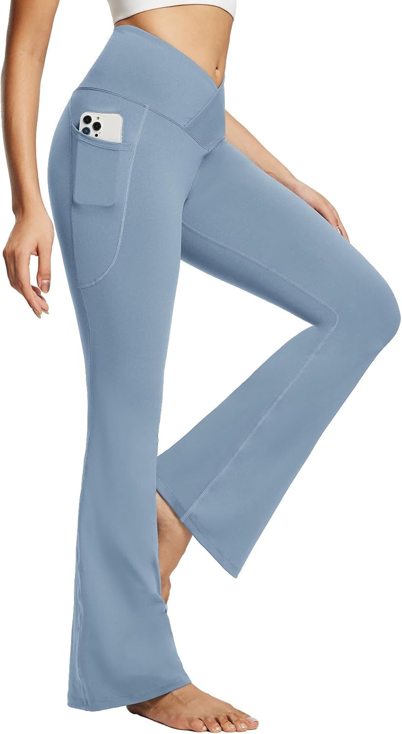 BALEAF Women's Flare Leggings, Trendy Yoga Pants with Crossover Design, High Wai...