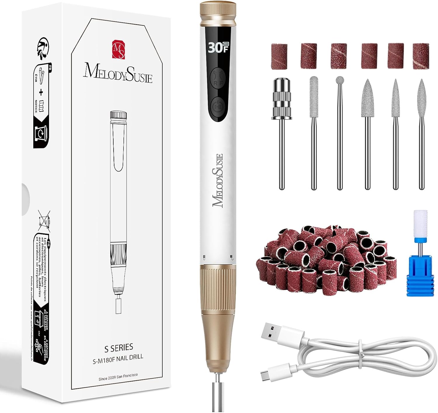 MelodySusie SM180F Electric Nail Files 30000RPM, Professional Rechargeable Nail...