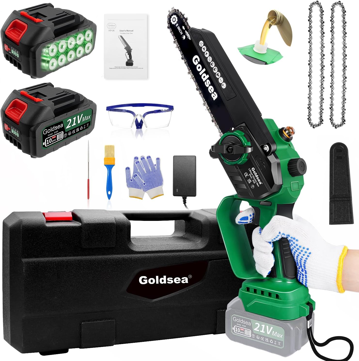 Mini Chainsaw Brushless, Goldsea 8-inch Mini Chainsaw Cordless Electric Chainsaw...