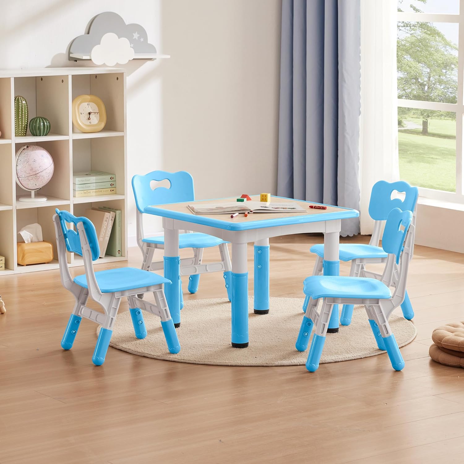 Kids Study Table and Chairs Set, Special Height Adjustable Toddler Table for Kid...