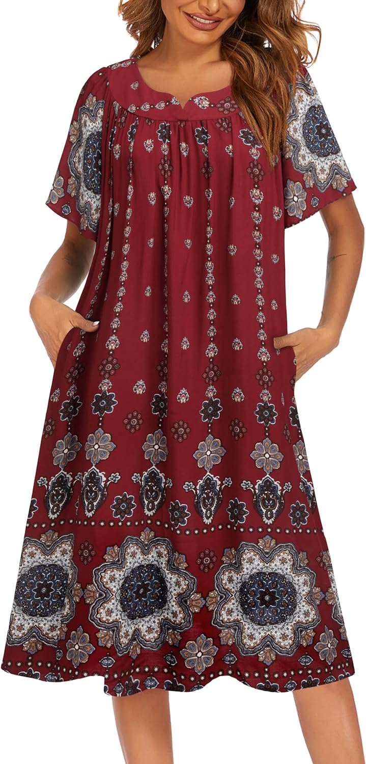 Ekouaer Womens Nightgown, Special Short Sleeve House Dress with Pockets, Unique...