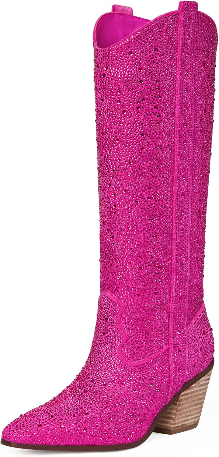 Ouepiano Womens Cowboy Boots, Special Cowgirl Ankle Boots with Western Rhineston...