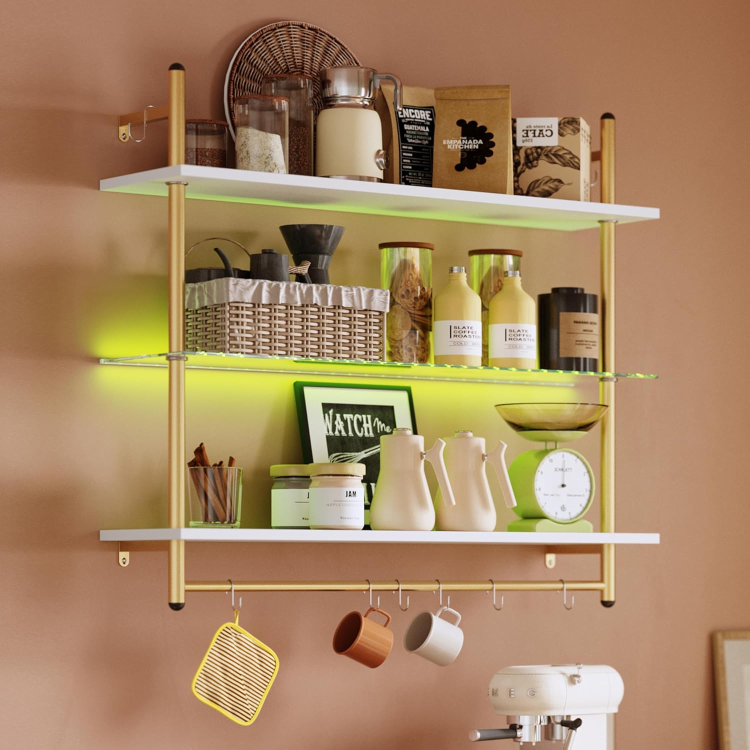 Bestier 41" LED Floating Shelves, Special Wall Mounted 3 Tier Shelf, Innovative...