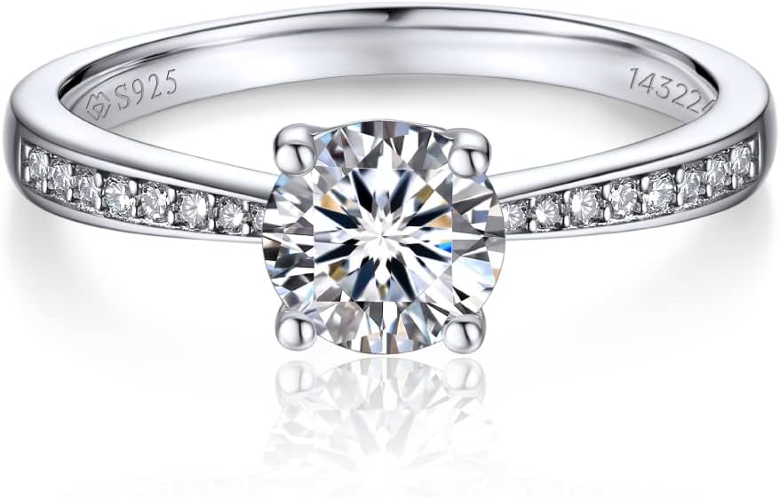 MomentWish Engagement Rings, Special 1Ct Moissanit Diamond Ring, Unique Promise...