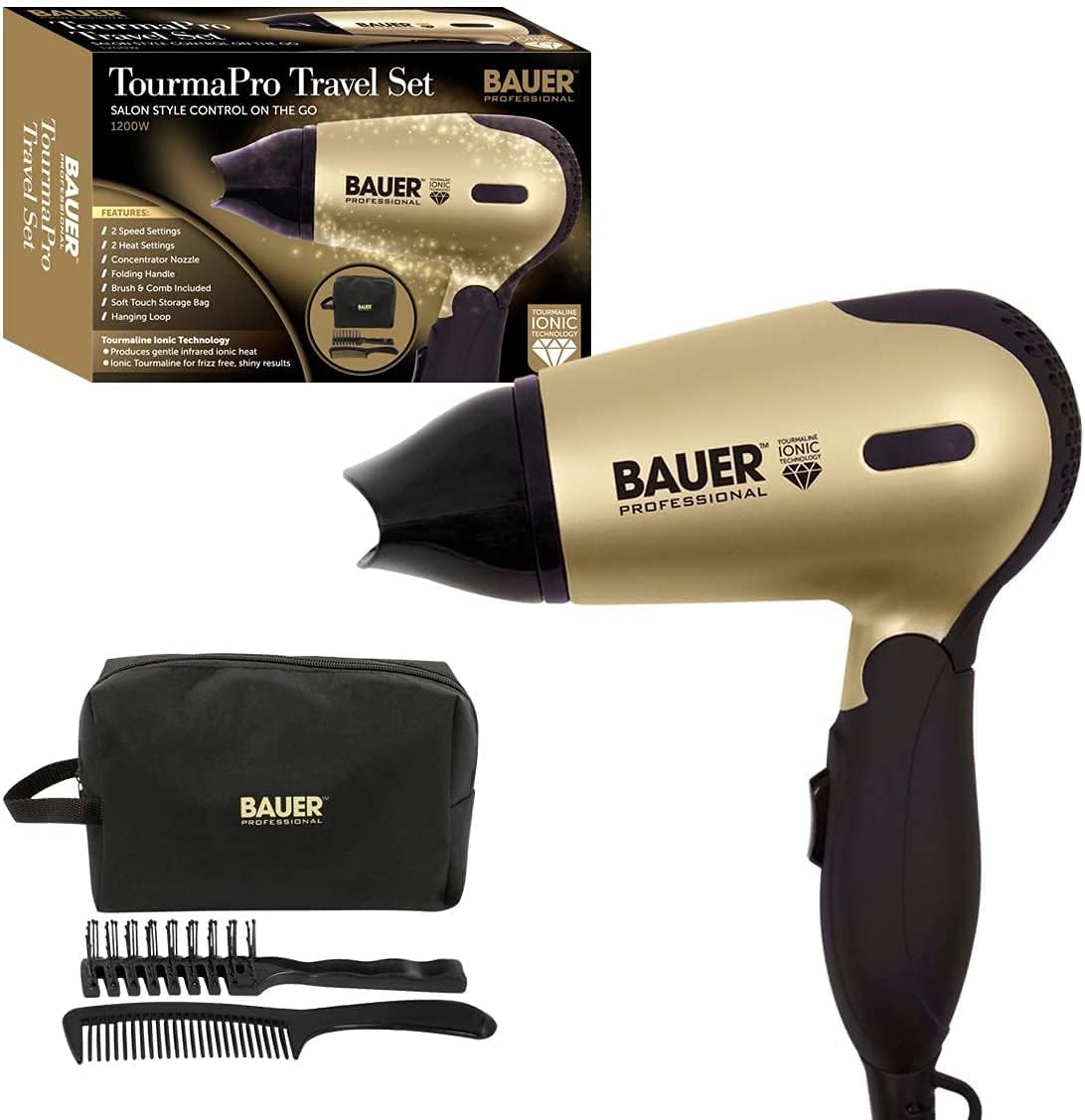 Bauer Professional 38850 Travel Hair Dryer Set / Compact 1200W Travel Hair Dryer...