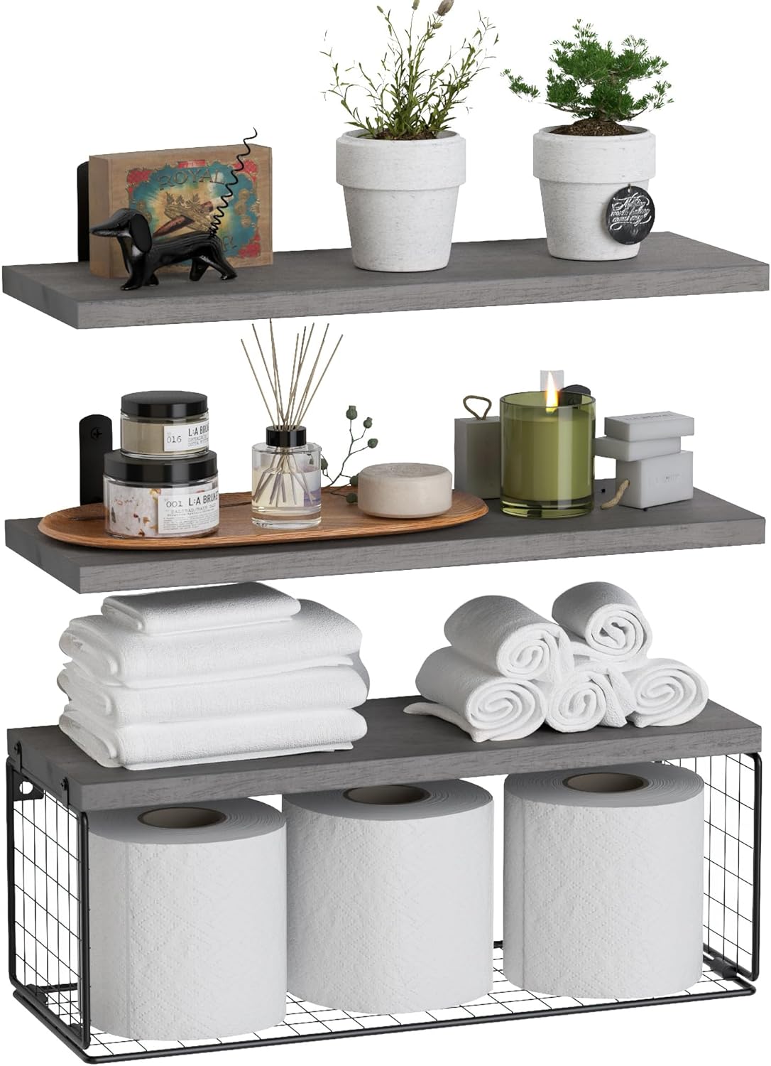 WOPITUES Bathroom Shelf Over Toilet, Innovative Floating Bathroom Shelf with Wir...