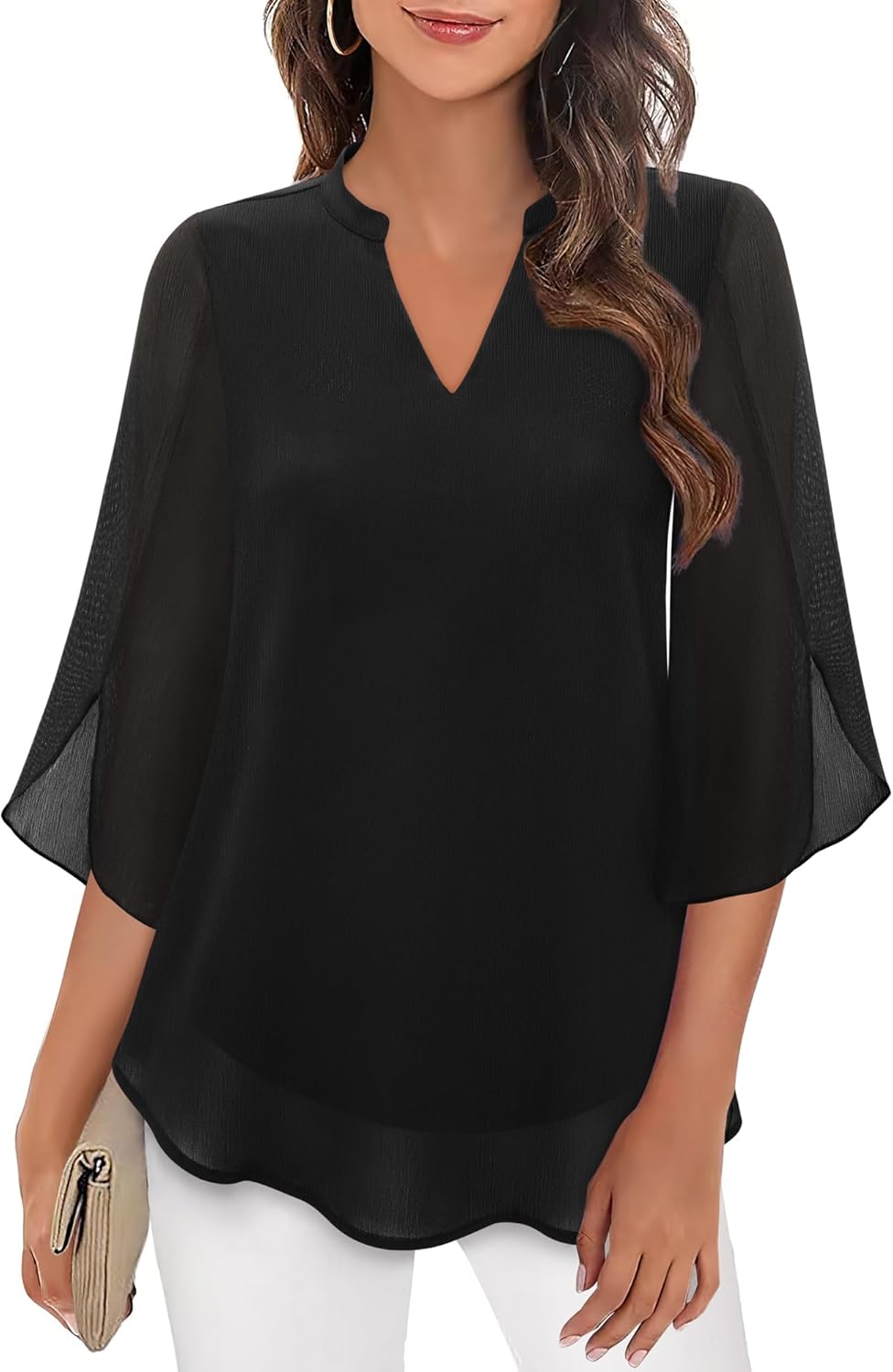 Bebonnie Womens Tops, Special Dressy Casual Ruffle 3/4 Sleeve V Neck, Innovative...