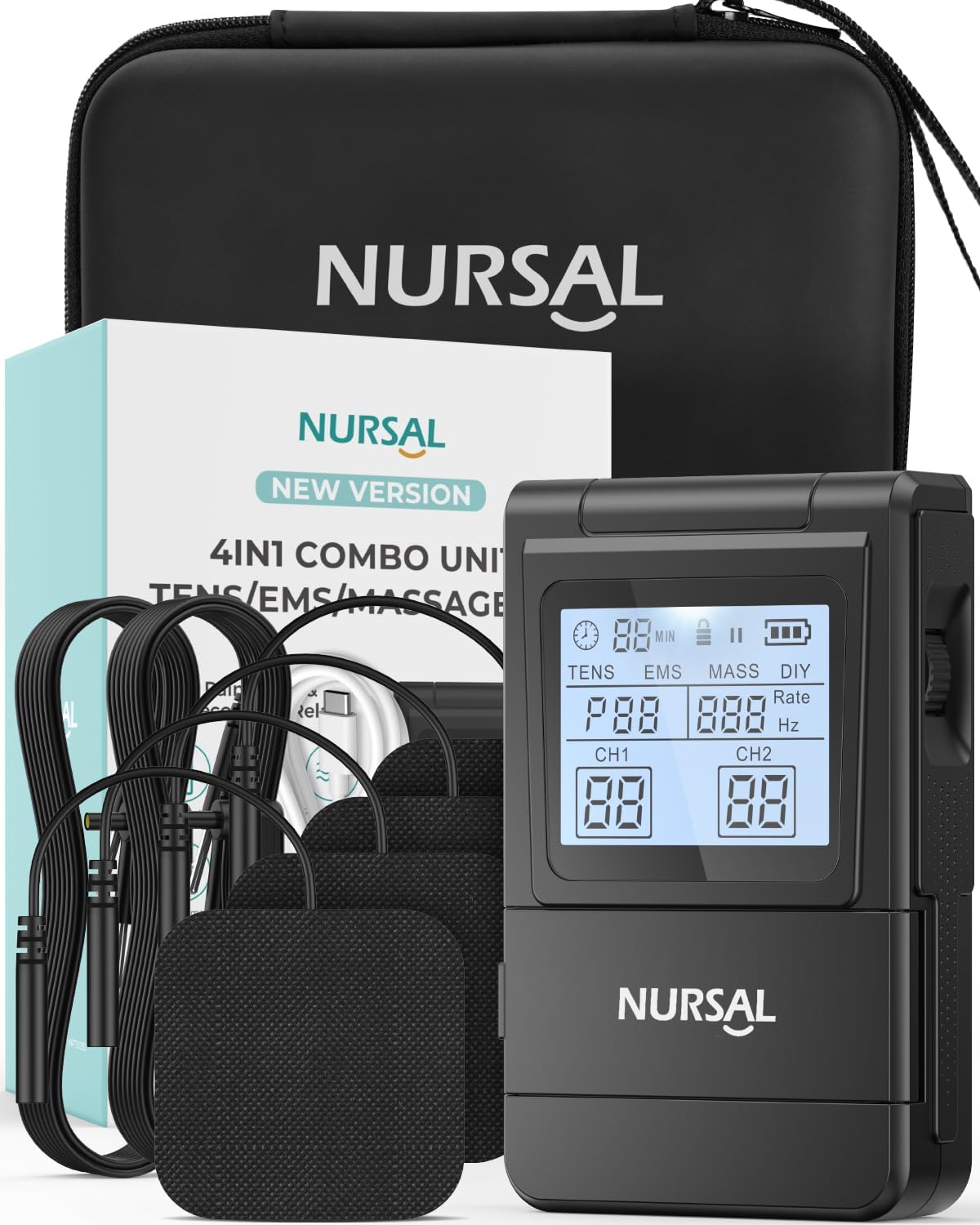 NURSAL 4 in 1 EMS Machine, Special Tens Unit Muscle Stimulator for Dual Channel,...