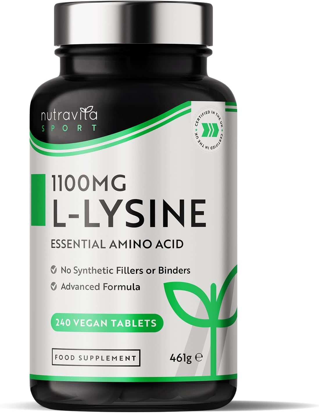 L-Lysine 1100mg, Special High Strength Supplement, Innovative Vegan Capsules, Af...