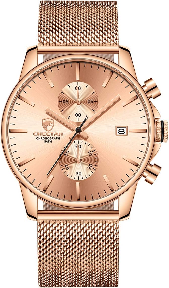 GOLDEN HOUR Mens Watch Fashion Sleek Minimalist Quartz Analog Mesh Stainless Ste...