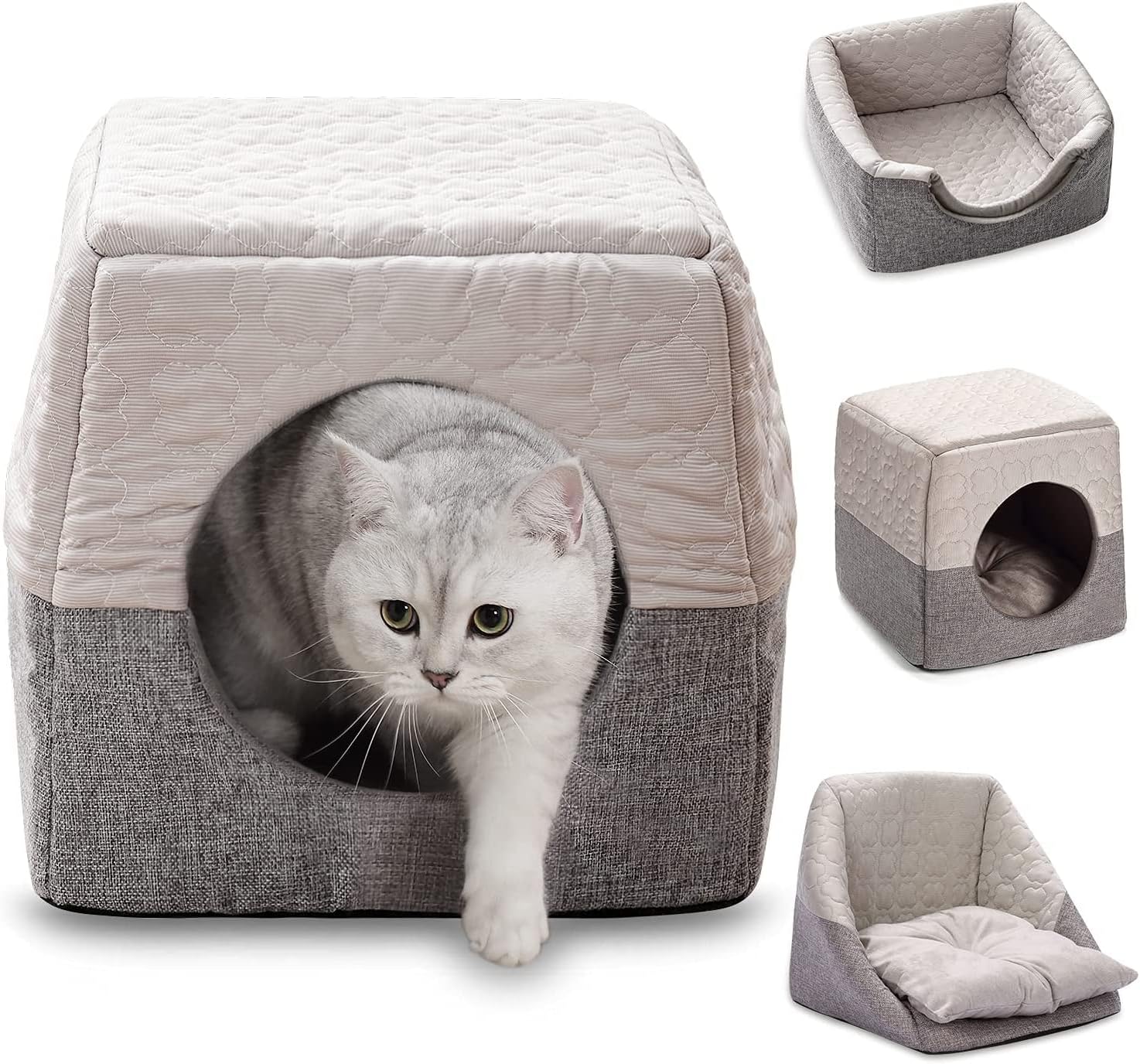 GIOPACO Cat Cosy Cube Lgloo Bed,37x37x35cm 3-in-1 Foldable Cat Dog Soft Sofa Cav...