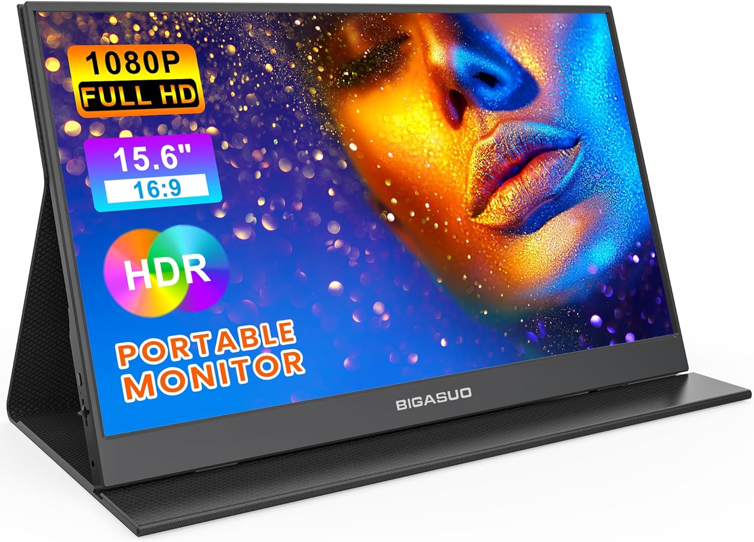 BIGASUO Portable Monitor, 15.6'' 1080P FHD Portable Monitor for Laptop, USB-C HD...