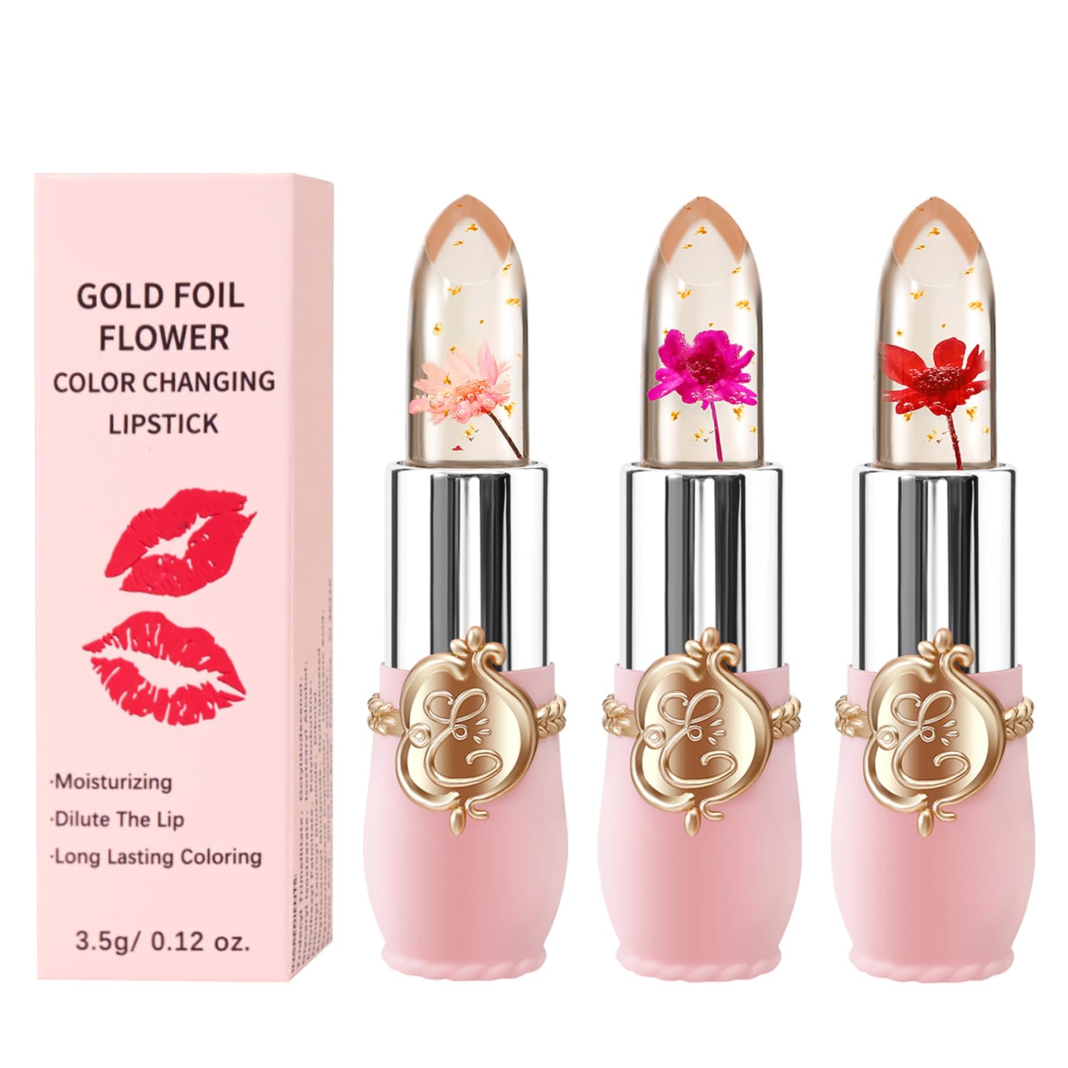 3 Pcs/Set Flower Jelly Lipstick, Special Temperature Change Moisturizer, Innovat...